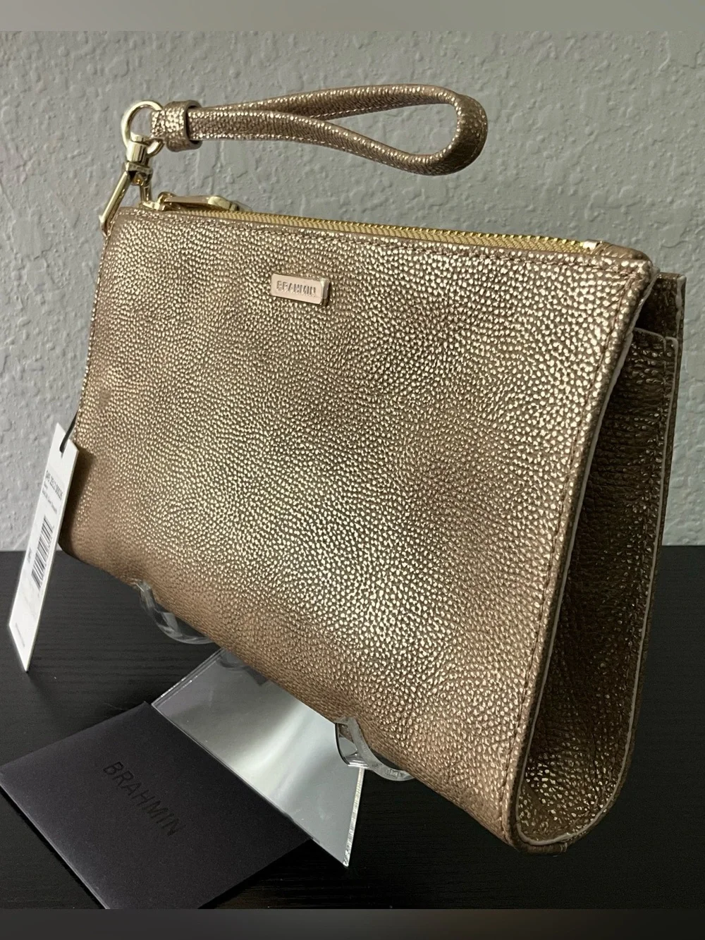 Brahmin Daisy GOLD ARTOIS Pebble Textured Wristlet Cosmetic Bag NWT